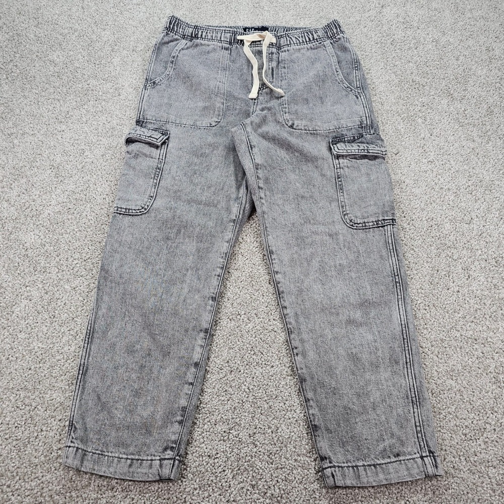GAP Denim Easy Jean Gray Acid Wash Cargo Pants Jogger Elastic Waist Womens Small